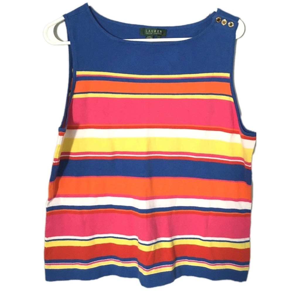 Lauren Ralph Lauren Shirt Womens XL Blue Multicolor Striped Sleeveless Top